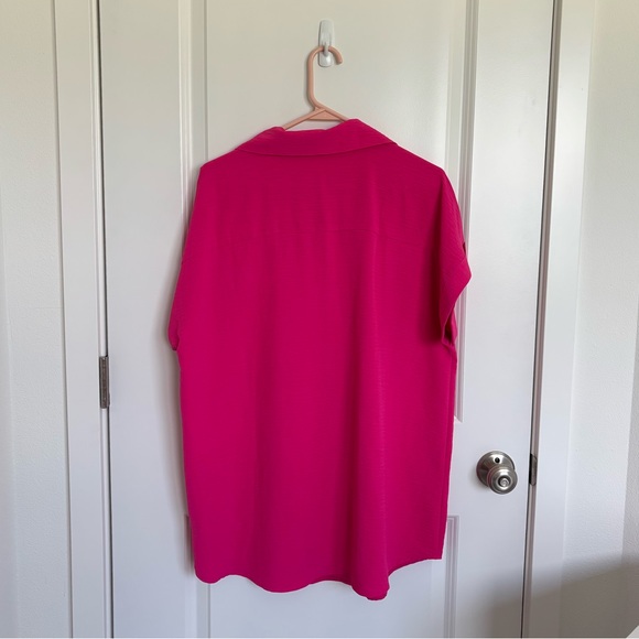 Zenana Woven Airflow Button Down Shirt Pink - Picture 5 of 5